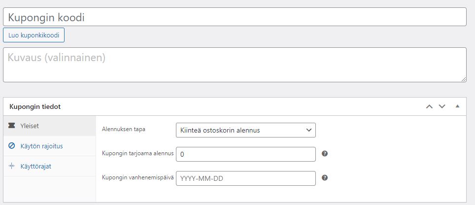 Kuvakaappaus WooCommerce ja kupongin luonti