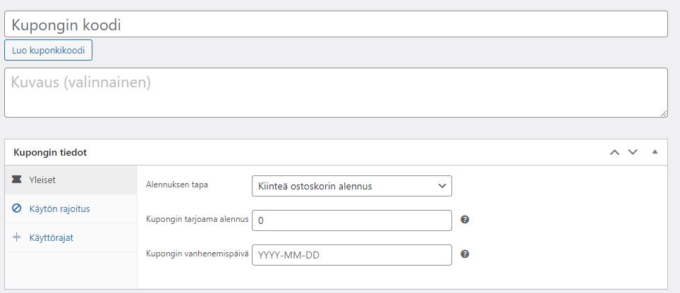 Kuvakaappaus WooCommerce ja kupongin luonti